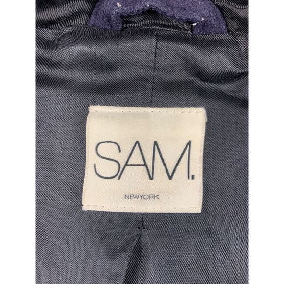 SAM Parka Women's Size Small Blue Jacket Wool Blend Real Fur Hood - Picture 3 of 11